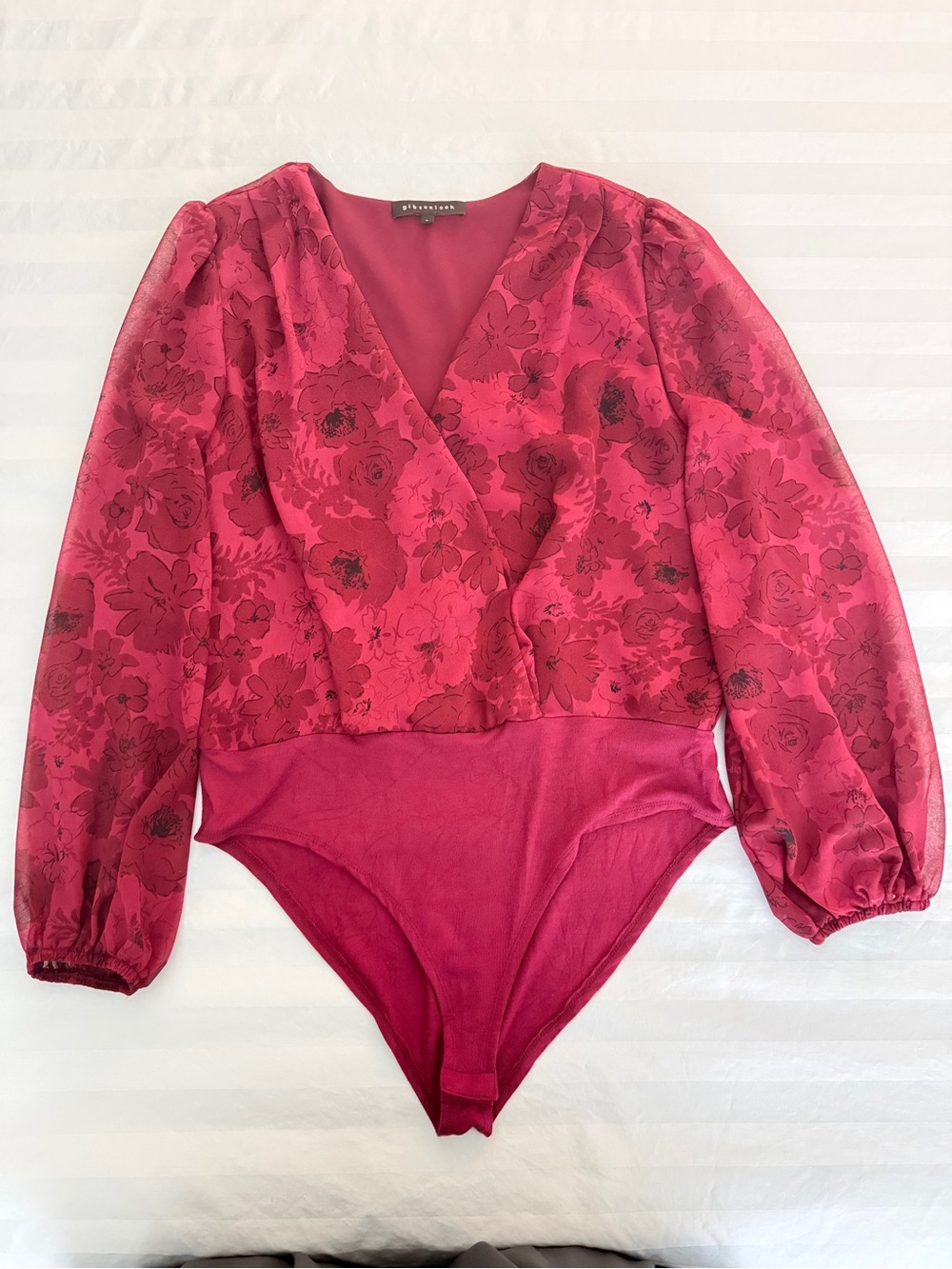 Gibson Rose-Print Magenta Wrap Bodysuit